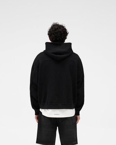 Waffle Zip Through Hoodie - Jet Black