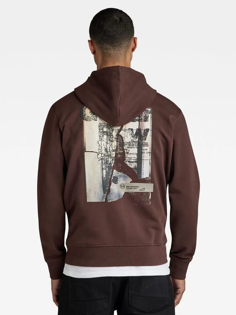 G-Star Men's Back Print Brown Hoodie